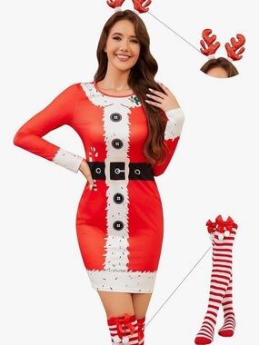 Long Sleeve 3pc Santa Christmas Dress Costume size Small New